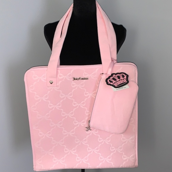 Juicy Couture Handbags - 🆕- Juicy Couture Light Pink Bow-Patterned Beach Tote with Bathing Suit Bag